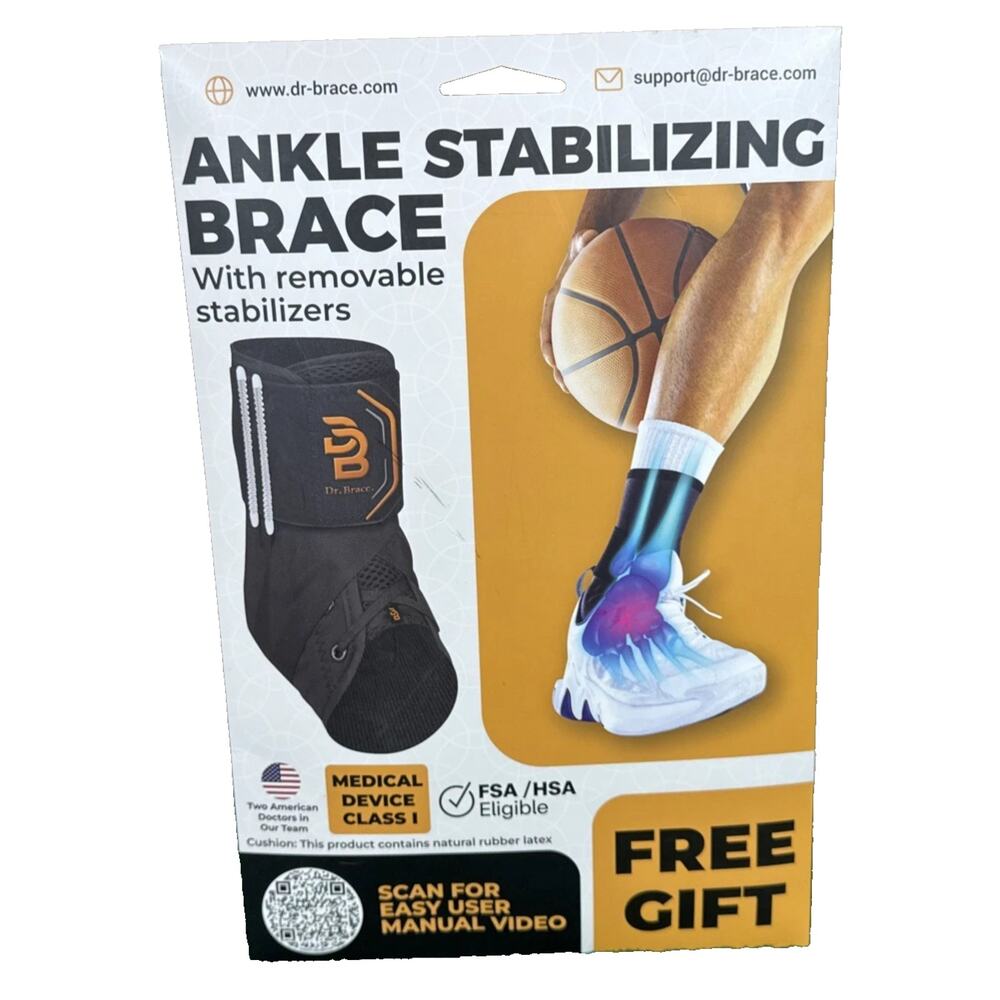 Dr Brace Ankle Stabilizing Brace W/removable Stabilizers Sz L Black